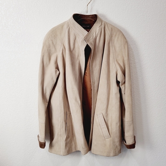 JORDACHE 90’s Beige Suede Open Front Stand Up Colar Jacket Size: L - Picture 1 of 8